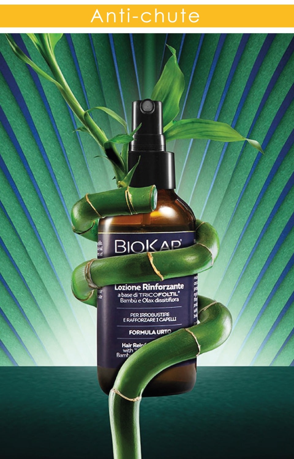 Produits antichute naturels BioKap à base d'ingrédients végétaux : ampoules, shampoings, compléments alimentaires, lotions