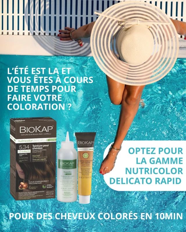 ☀️ Pas le temps pour une coloration cet été ? On a ce qu’il vous faut ! ⏱️🌿

Entre les vacances, les apéros en terrasse et les journées à rallonge, difficile de caser un moment pour prendre soin de ses cheveux… Et pourtant, en 10 minutes chrono, vous pouvez redonner éclat et brillance à votre couleur naturelle ou couvrir parfaitement vos cheveux blancs. 💁‍♀️✨

BioKap Nutricolor Delicato RAPID, c’est :
🌱 Une coloration soin vegan, sans ammoniaque, PPD, résorcine, ni parfum
💧 Enrichie en huile d’argan bio et complexe TRICOREPAIR pour des cheveux doux et nourris
🌈 16 nuances pour sublimer votre couleur
🕒 Une application rapide : 5 minutes pour l’appliquer, 10 minutes de pose. Et voilà !

💡 Astuce été : appliquez votre coloration pendant votre routine beauté du soir, juste avant de vous détendre avec un bon bouquin ou votre série du moment. Résultat ? Des cheveux brillants et une couleur éclatante… sans perdre une minute de vos vacances ! 🌴📖

👉 Disponible en pharmacie, parapharmacie ou sur notre site officiel.

💬 Et vous, c’est quoi votre astuce beauté express de l’été ?

#BioKap #ColorationNaturelle #RoutineExpress #CheveuxSublimes #ÉtéSansStress #VeganBeauty #ColorationSansAmmoniaque